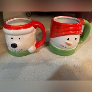 Festive Vintage Royal Norfolk Snowman and Bear Mug Set - Red and Green